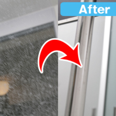 浴室の鏡 水アカ除去クリーニング コーティング仕上げ前後