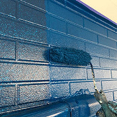 塗装作業 青いの壁