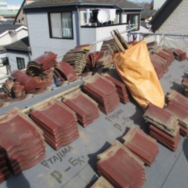 屋根葺き戻し工事・防水シート張り